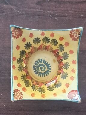 Vintage Nova Deruta Italy Hand Painted Majolica Footed Dish Ashtray Trinket Bowl